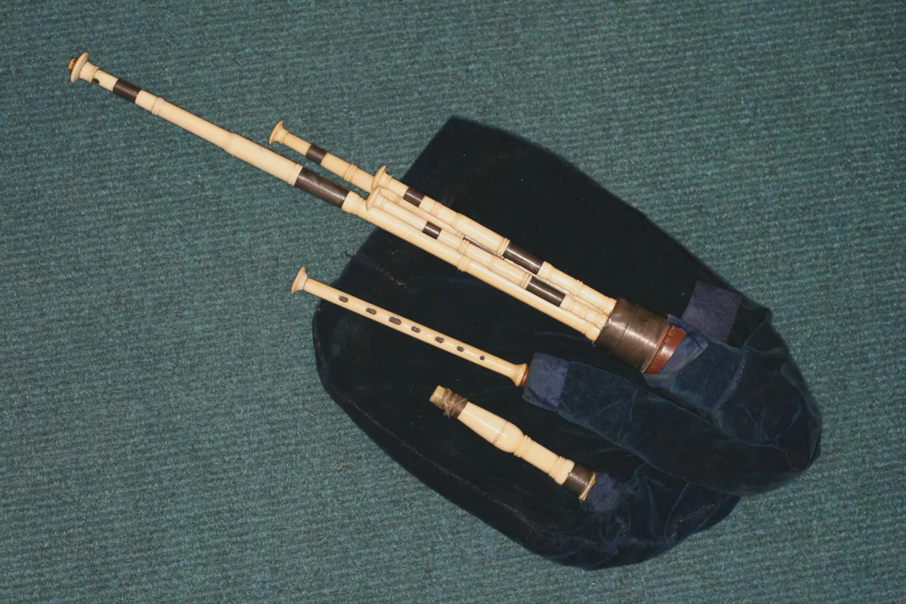 These Northumbrian smallpipes were made by John Dunn, and belonged to Robert Bewick. These Northumbrian smallpipes were made by John Dunn, and belonged to Robert Bewick.