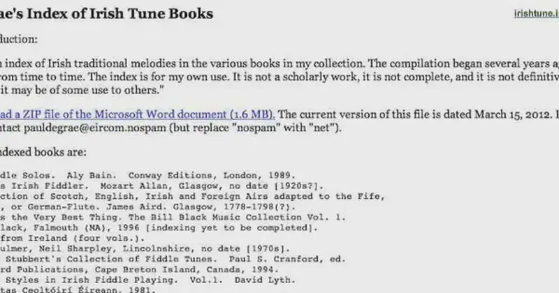 Paul de Grae's Index of Irish Tune Books